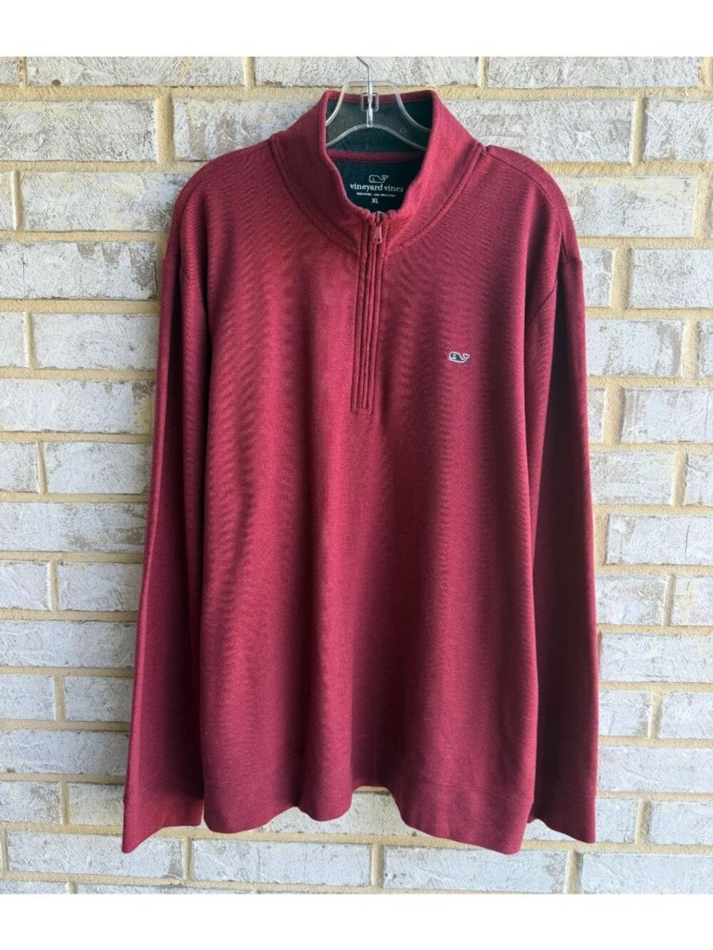 Vineyard Vines 100% Cotton Long Sleeve 1/4 Zip Burgundy Shirt Men's Size XL